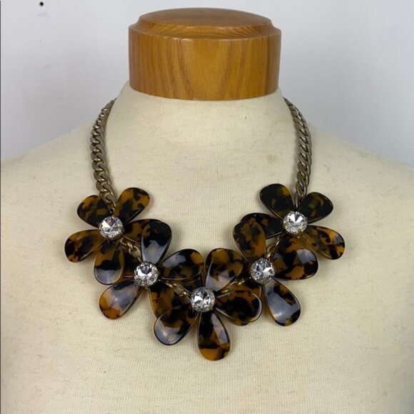 J.Crew Tortoise Crystal Flower Statement Necklace - Picture 1 of 11